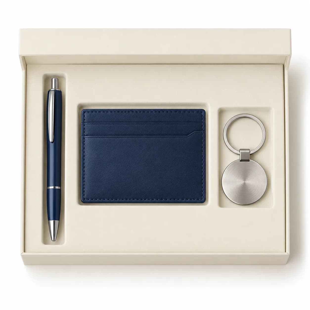 Pen, card holder and keyring trio