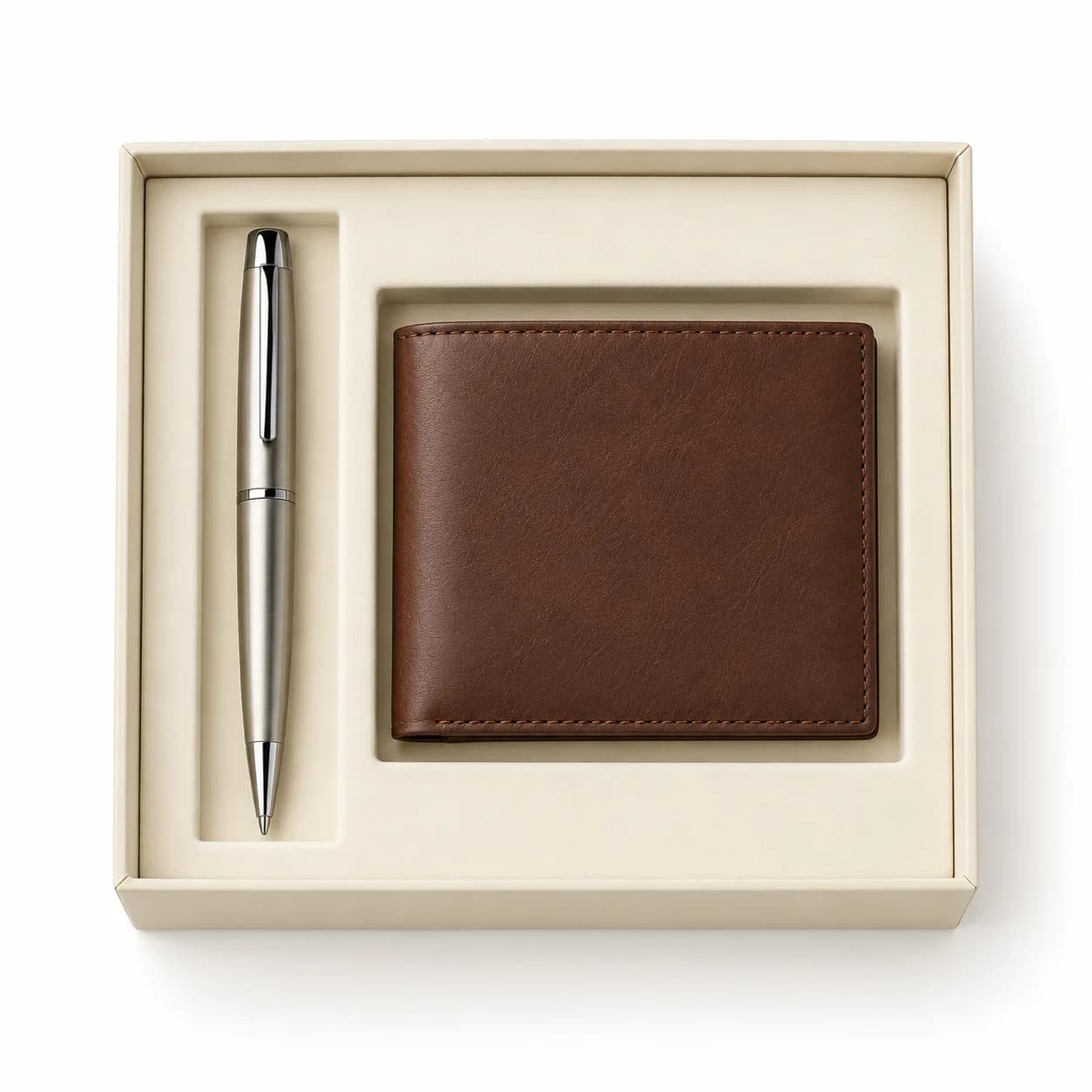 Pen and brown card holder duo