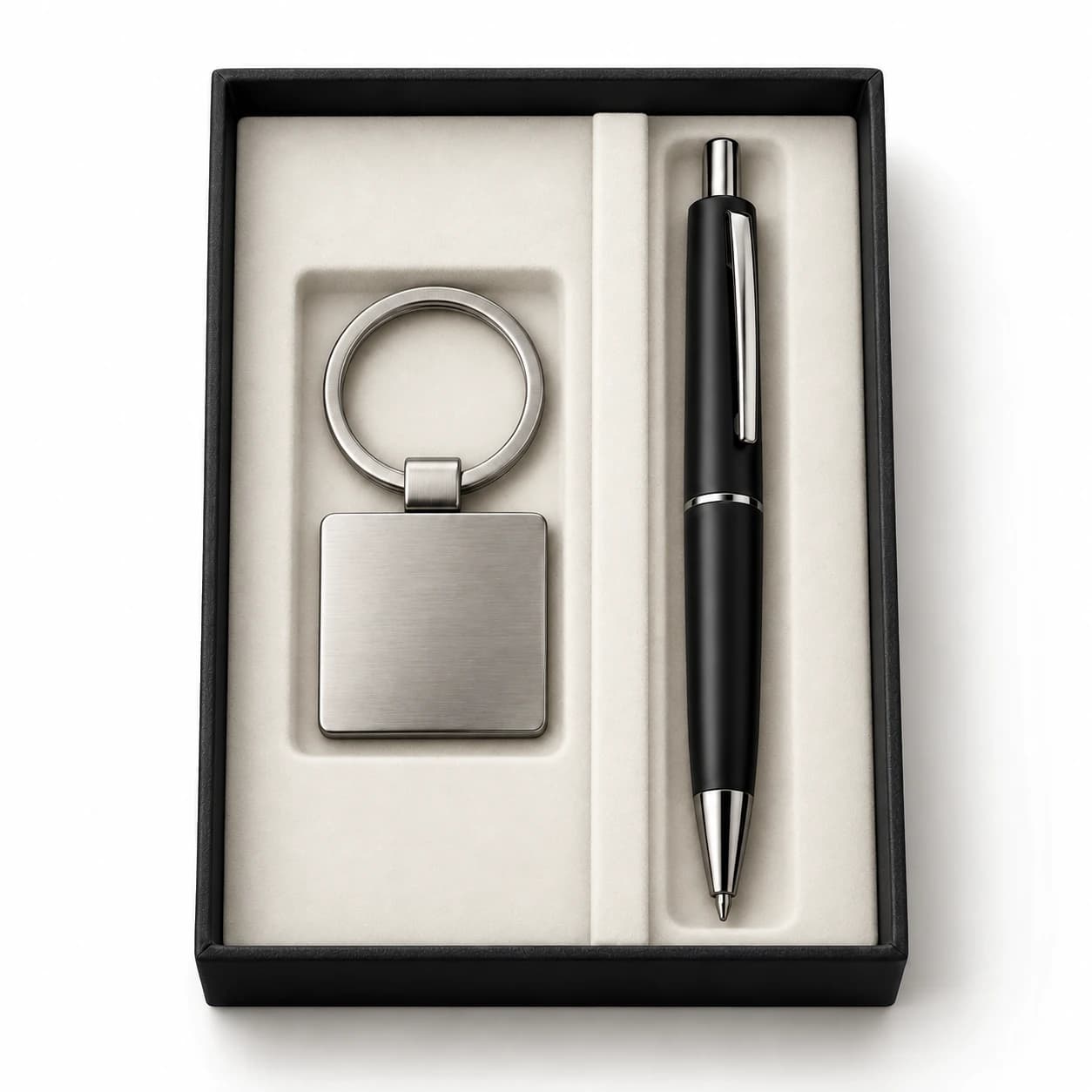 Square keyring and pen duo