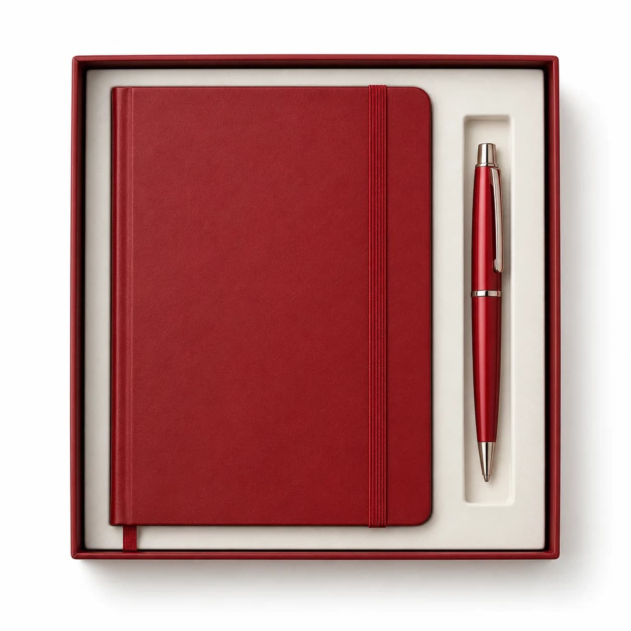 Red elastic notebook and pen duo
