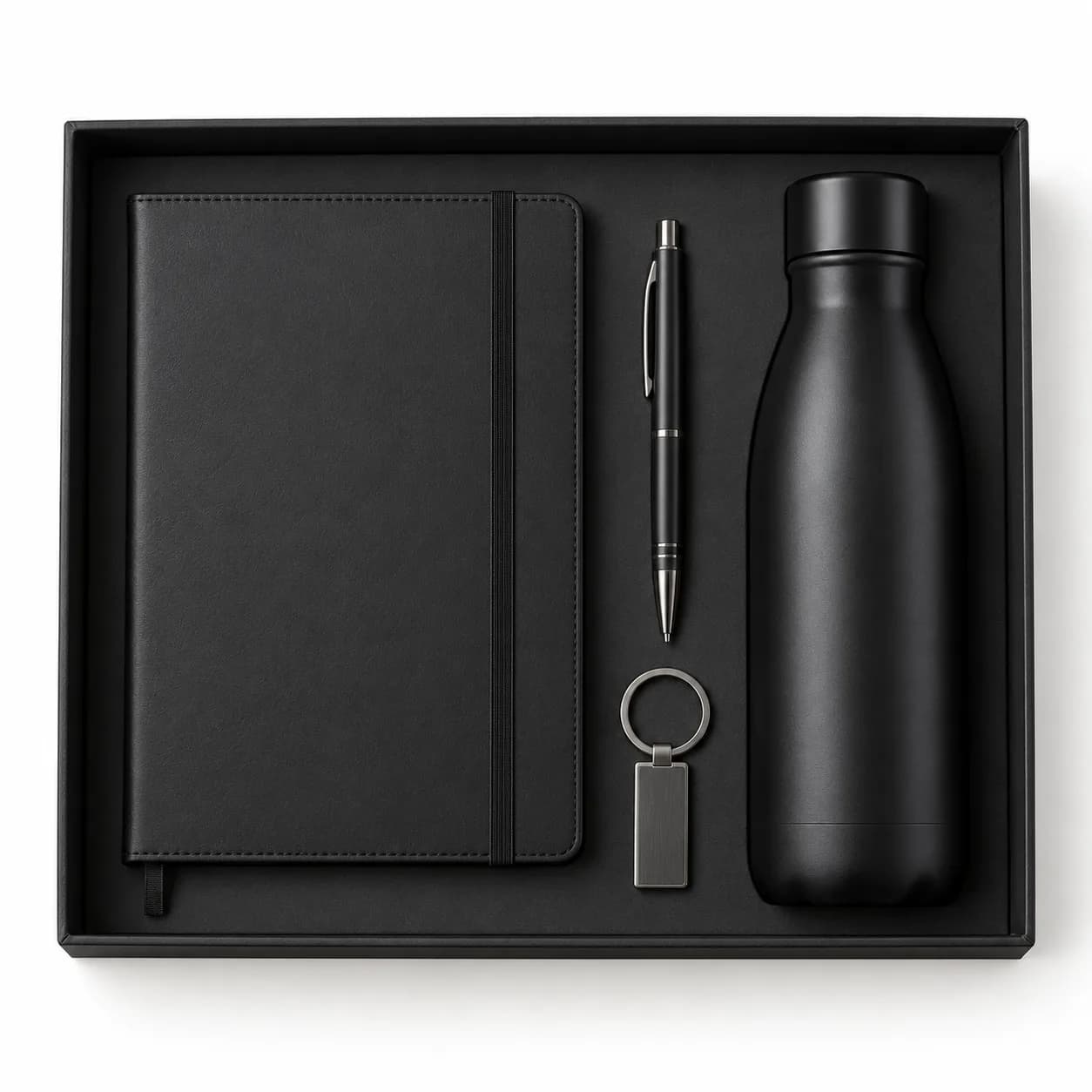 Notebook, pen, keyring and bottle pack